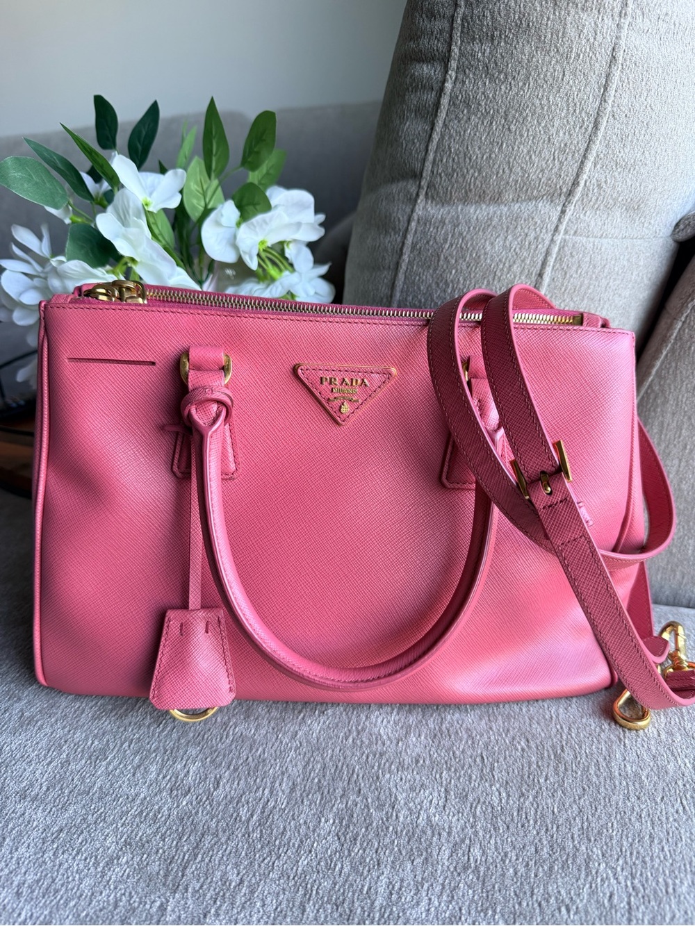 Prada Saffiano Galleria Leather Satchel Bag - Coral Pink